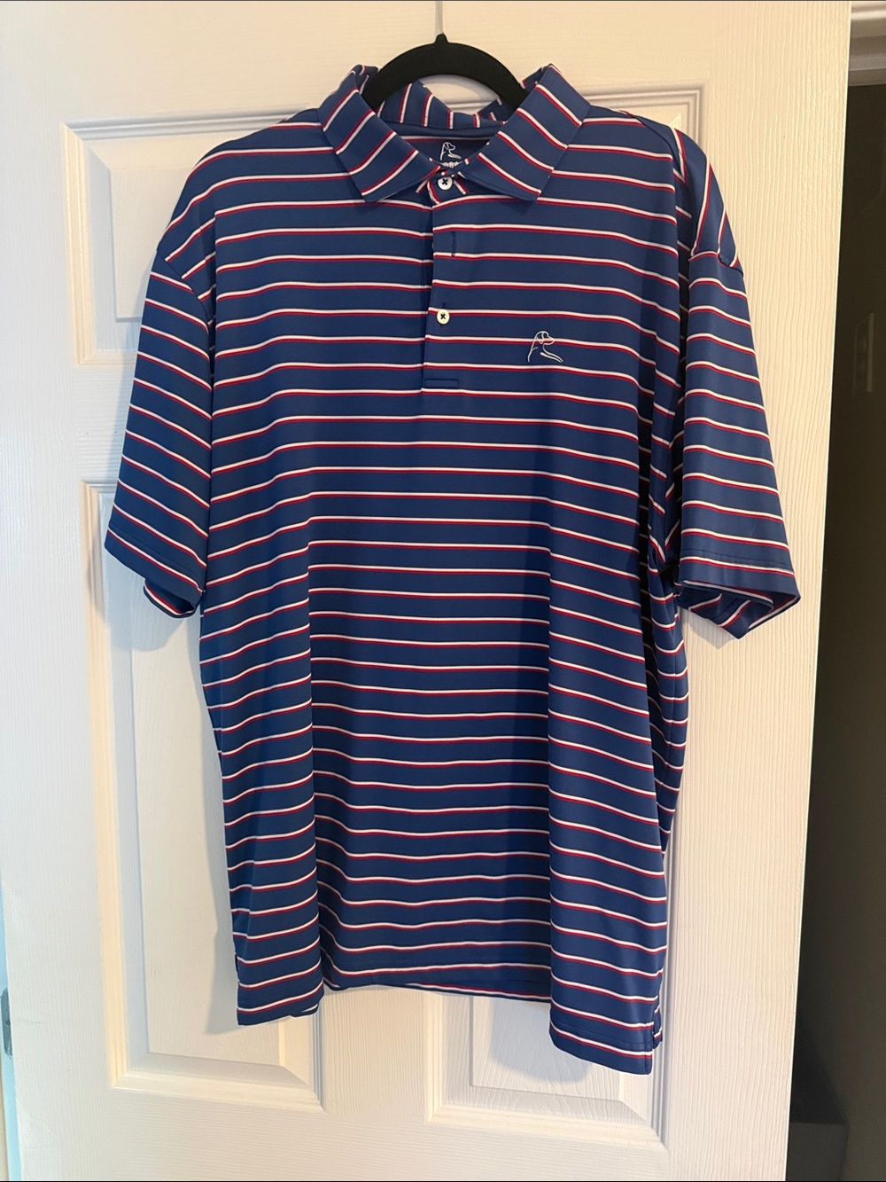 Rhoback Navy Polo with White and Red Stripes
